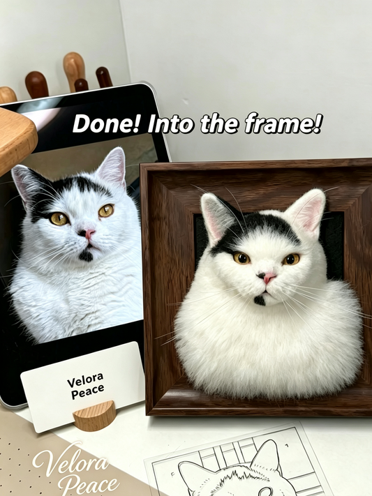 Custom needle felted pet portrait being made from a pet photo